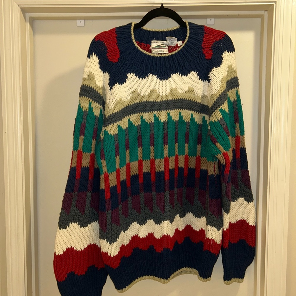 Vibrant Hand Knit Multicolor Men's Crewneck Sweater